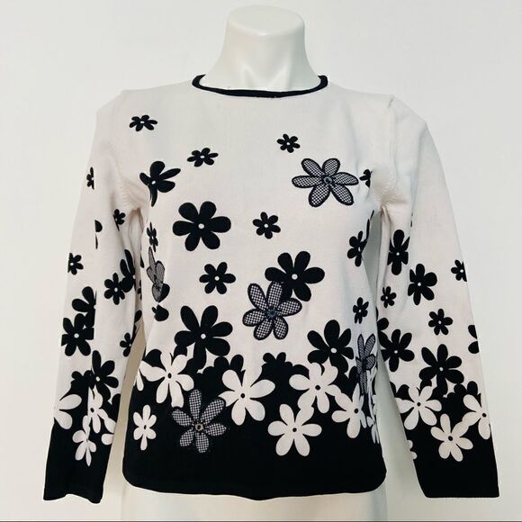 Alfred Dunner Floral Mod 60s style sweater flower power - Picture 3 of 13